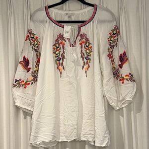 Cato White Embroidered Flowy Blouse